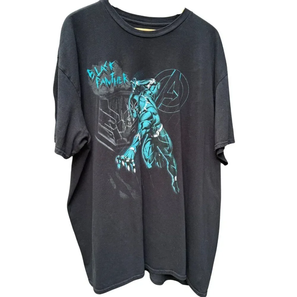 Marvel Black Panther Black Tee Aqua Blue Gray Graphic 100% Cotton Men's 3XL